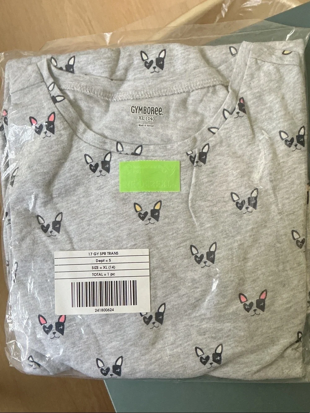 Gymboree Gray French Bulldog Face Tee / dress with Pink & Yellow Ear Accents